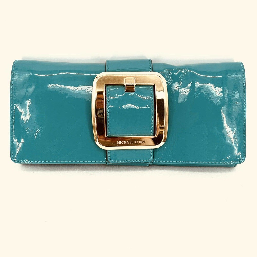 MICHAEL Michael Kors Women’s Turquoise Green Patent Clutch Bag with Buckle